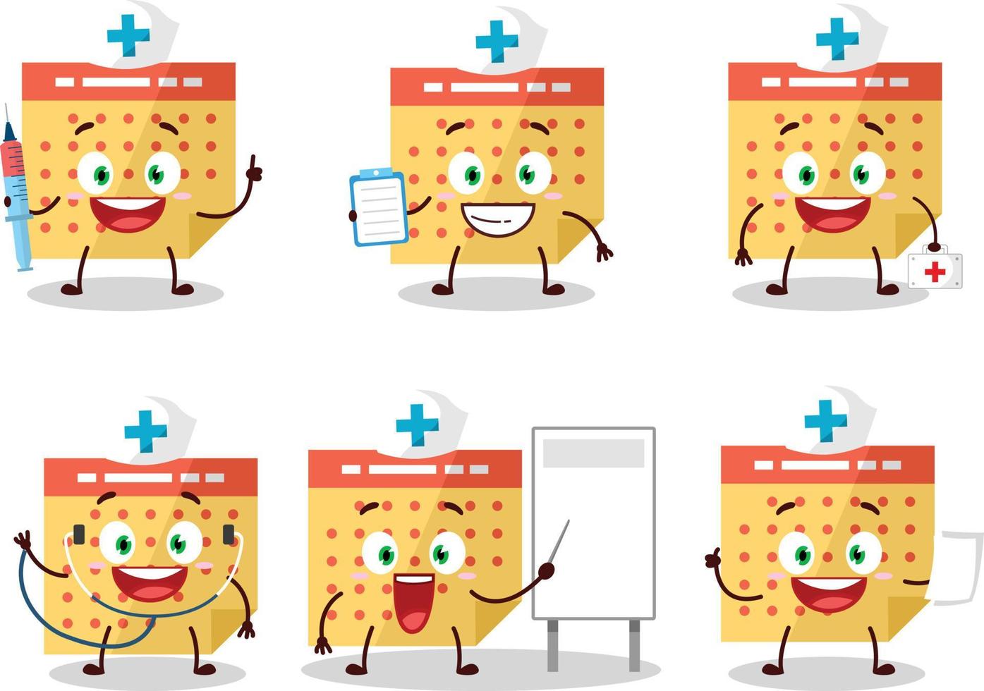 médico profesión emoticon con calendario dibujos animados personaje vector