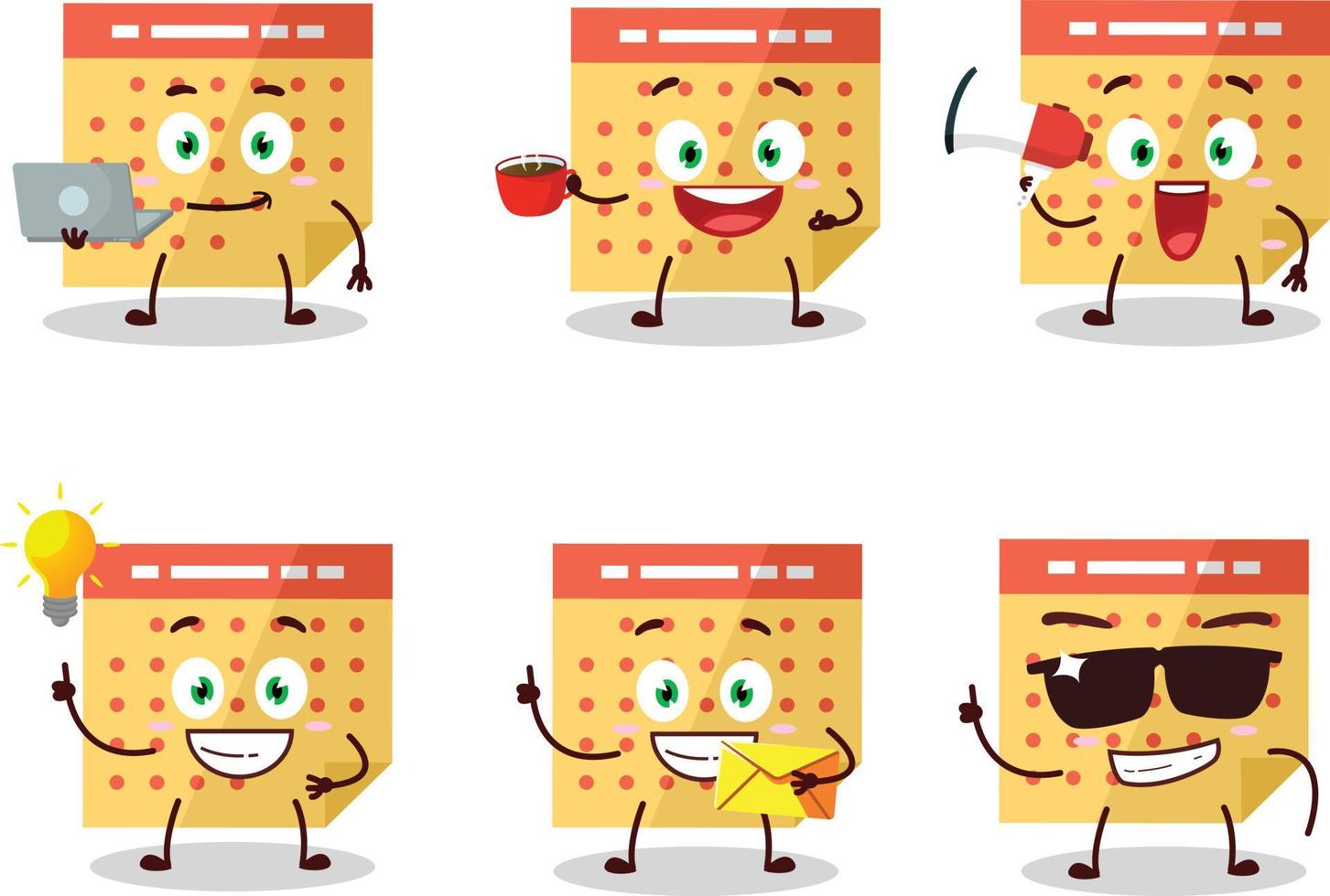 Calendar cartoon character with various types of business emoticons