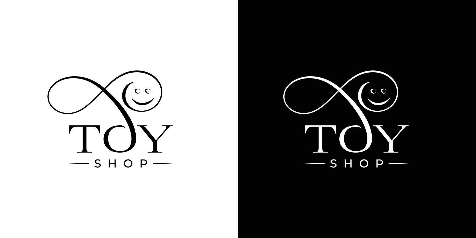 Abstract Toy Shop with smile face emoji logo design, toy shop name, cute smile face vector logo design