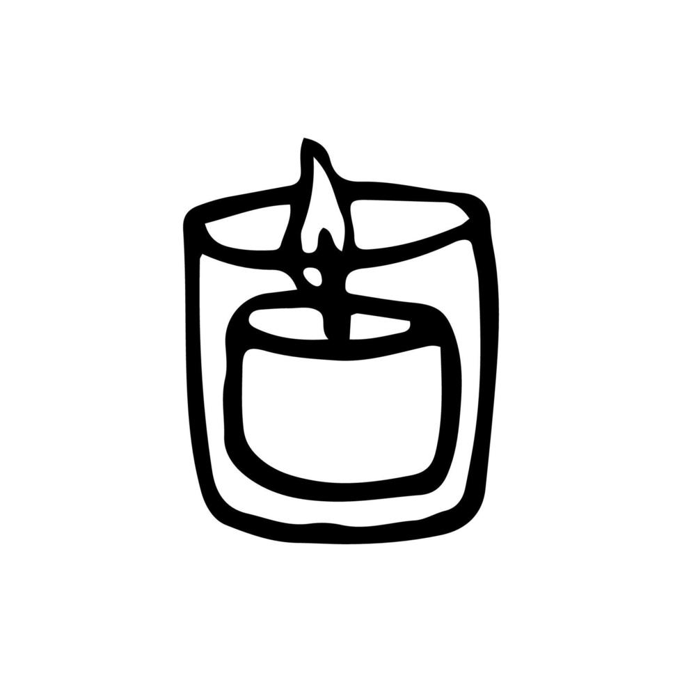 pequeño vela en un vaso - mano dibujado garabatear. vela en un corto vaso candelero vector bosquejo