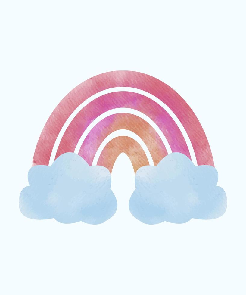 watercolor colorful rainbow with clouds vector