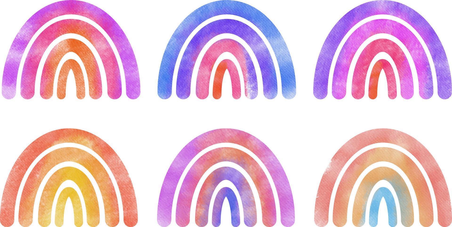Watercolor pastel color rainbows collection vector