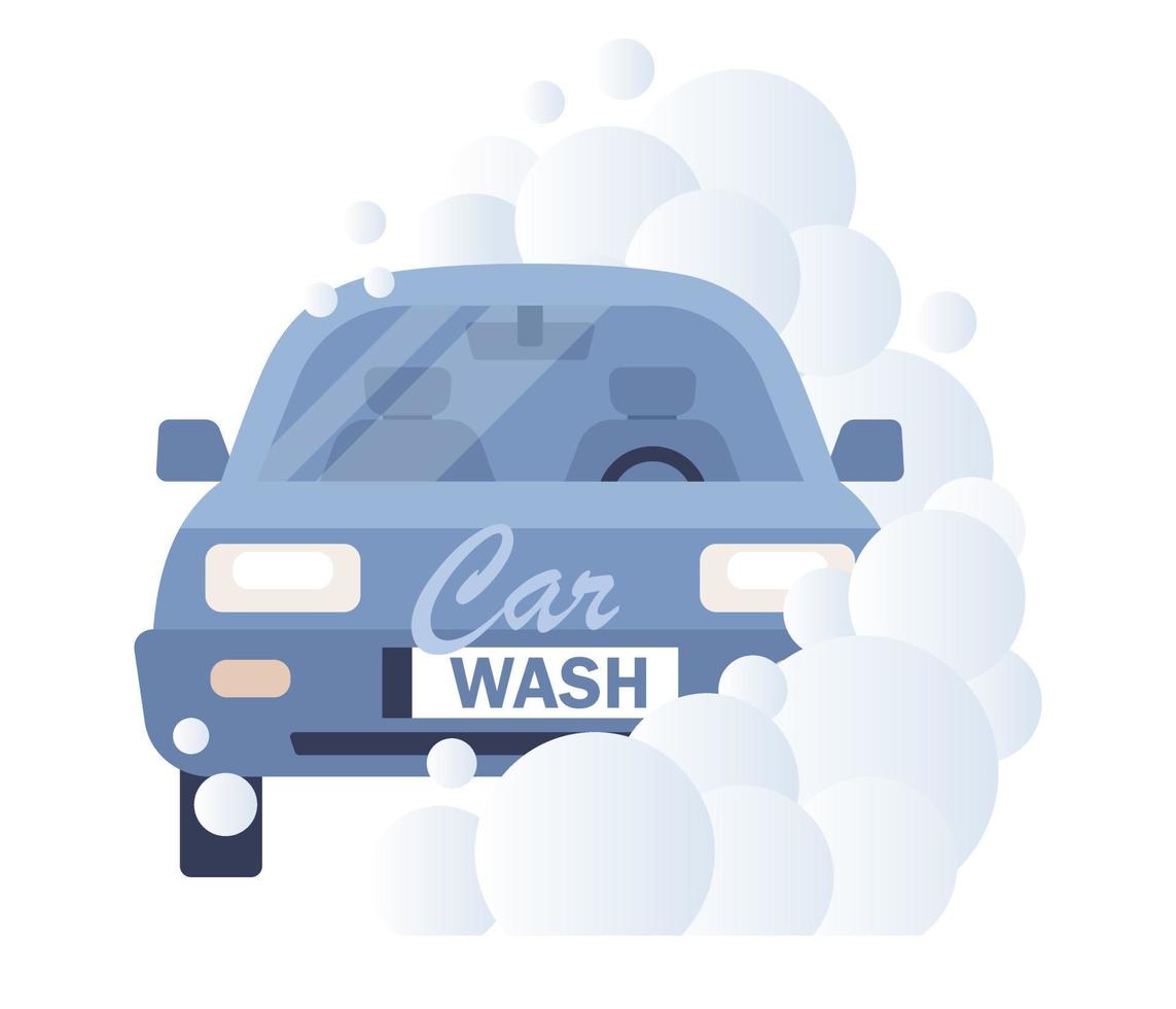 Car wash icon. Clean car in bubbles. Auto service washing. Vector flat illustration