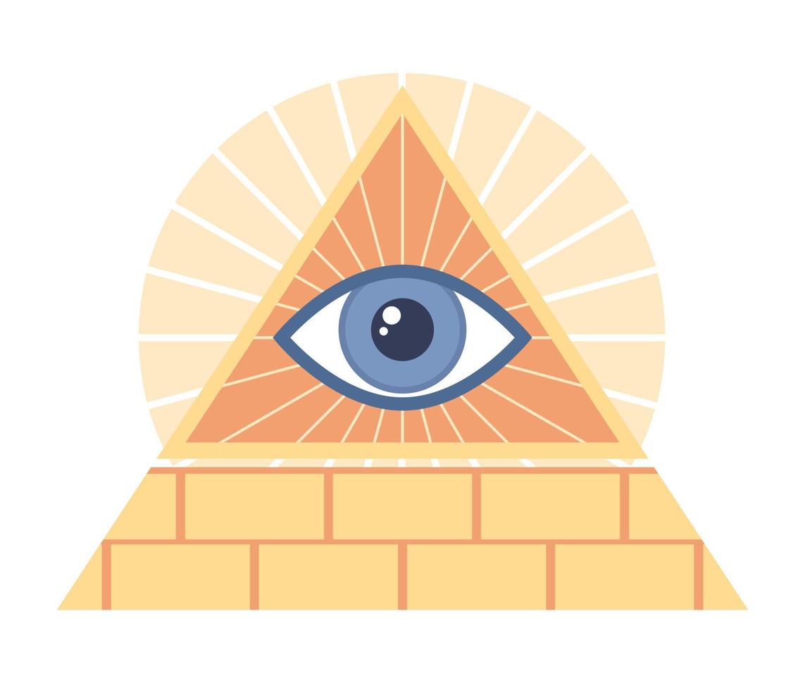 Illuminati symbol icon. All seeing eye of god in sacred geometry triangle sign. Vector flat illustration