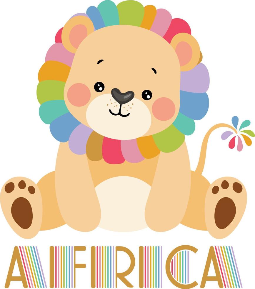 Cute lion sitting with Africa word vector