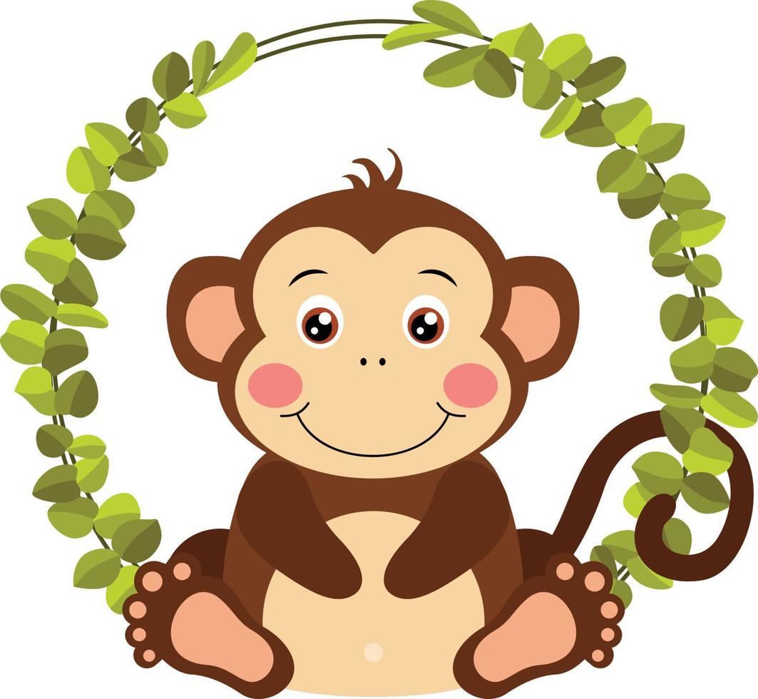 gracioso mono en el marco de verde hojas vector