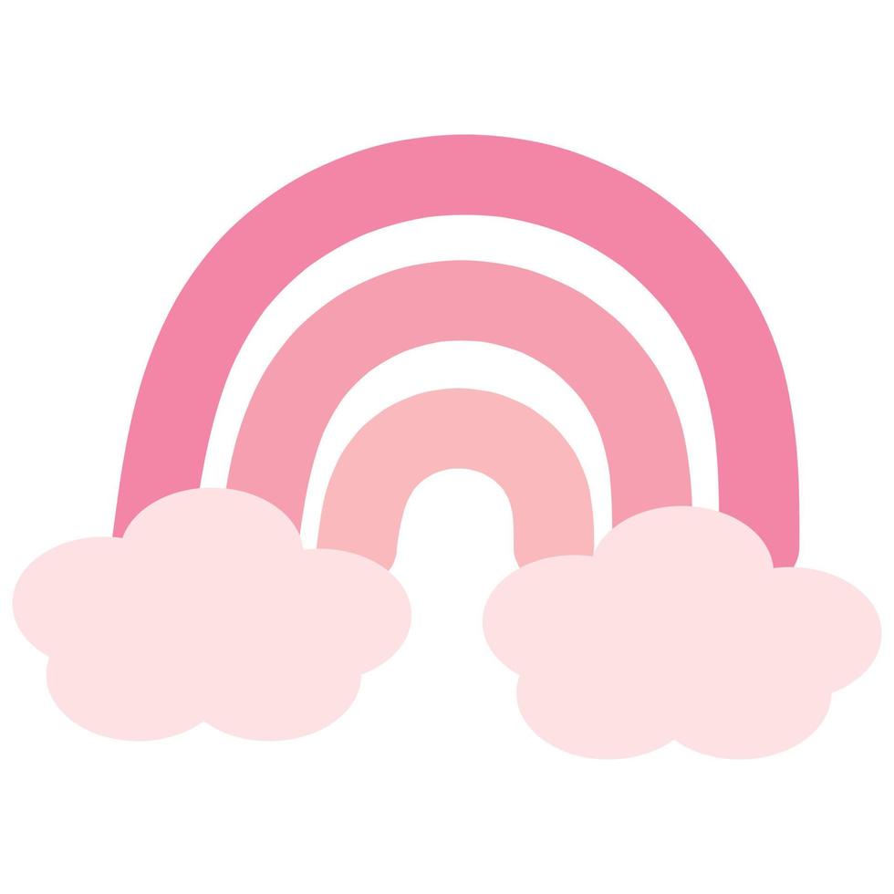 Pink boho rainbow with clouds. Vector illustration