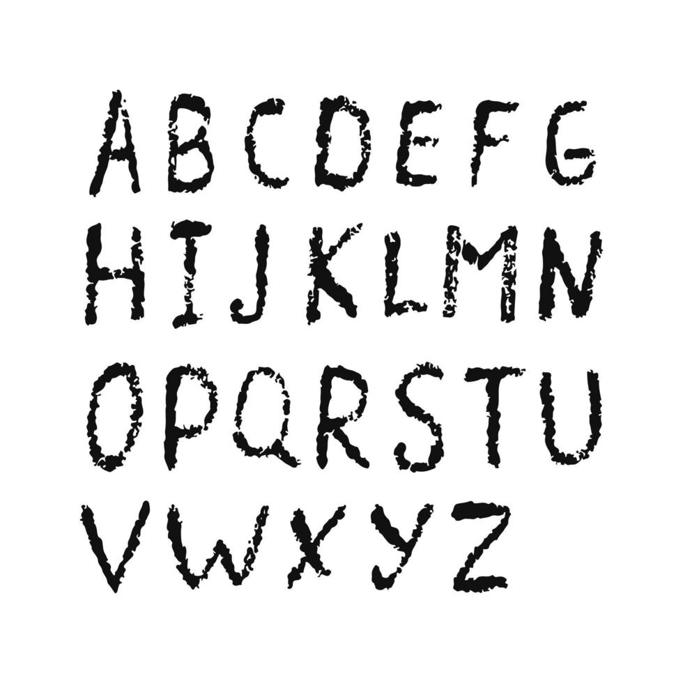 English alphabet, crooked letters. Vector black and white
