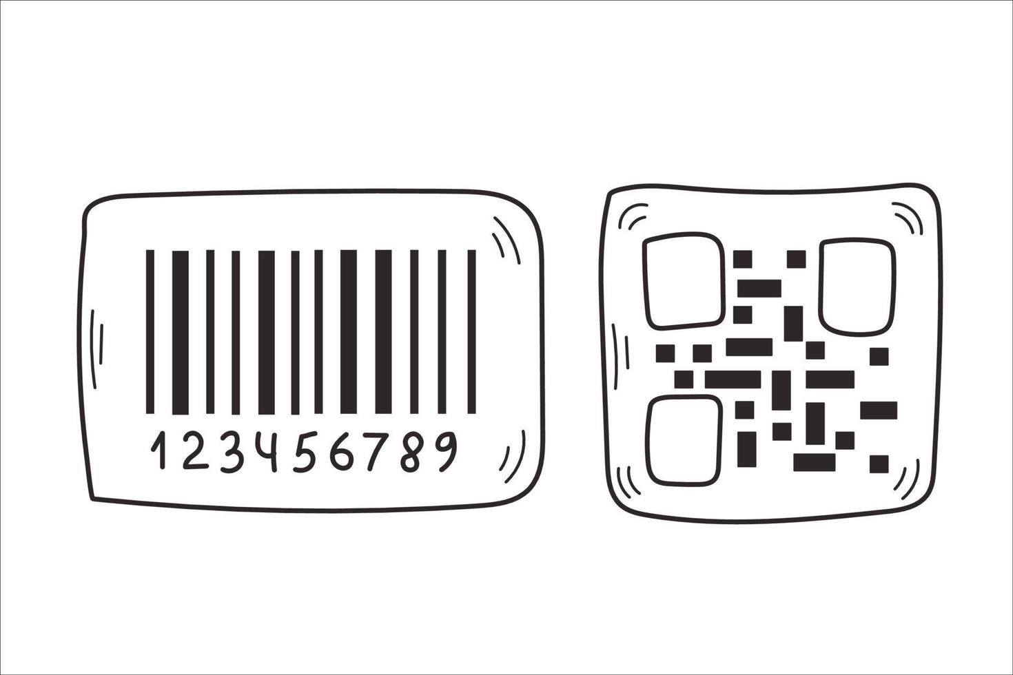 Barcode and QR code doodles vector