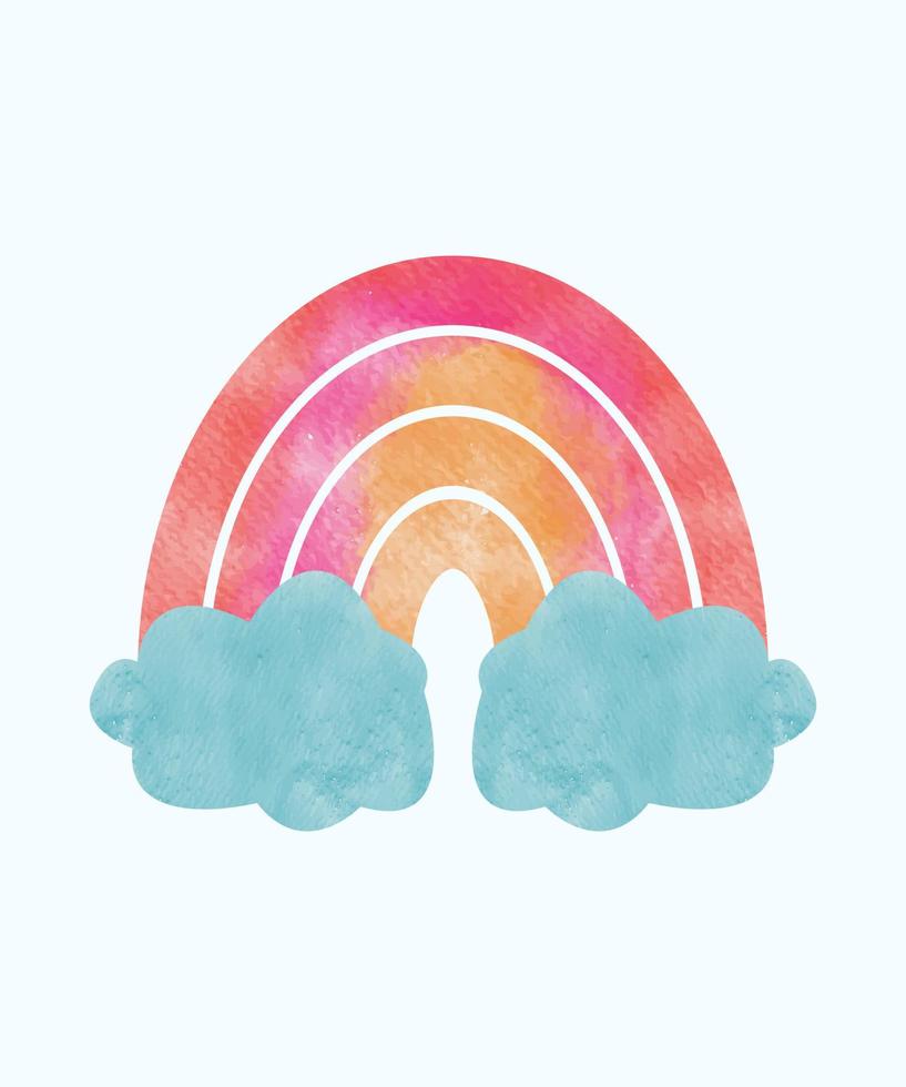 watercolor colorful rainbow with clouds vector