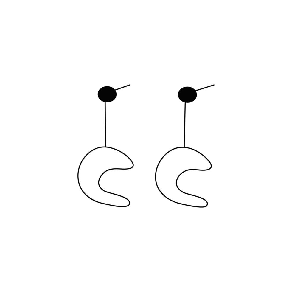 Lovely crescent-shaped stud earrings. Vector doodle isolated