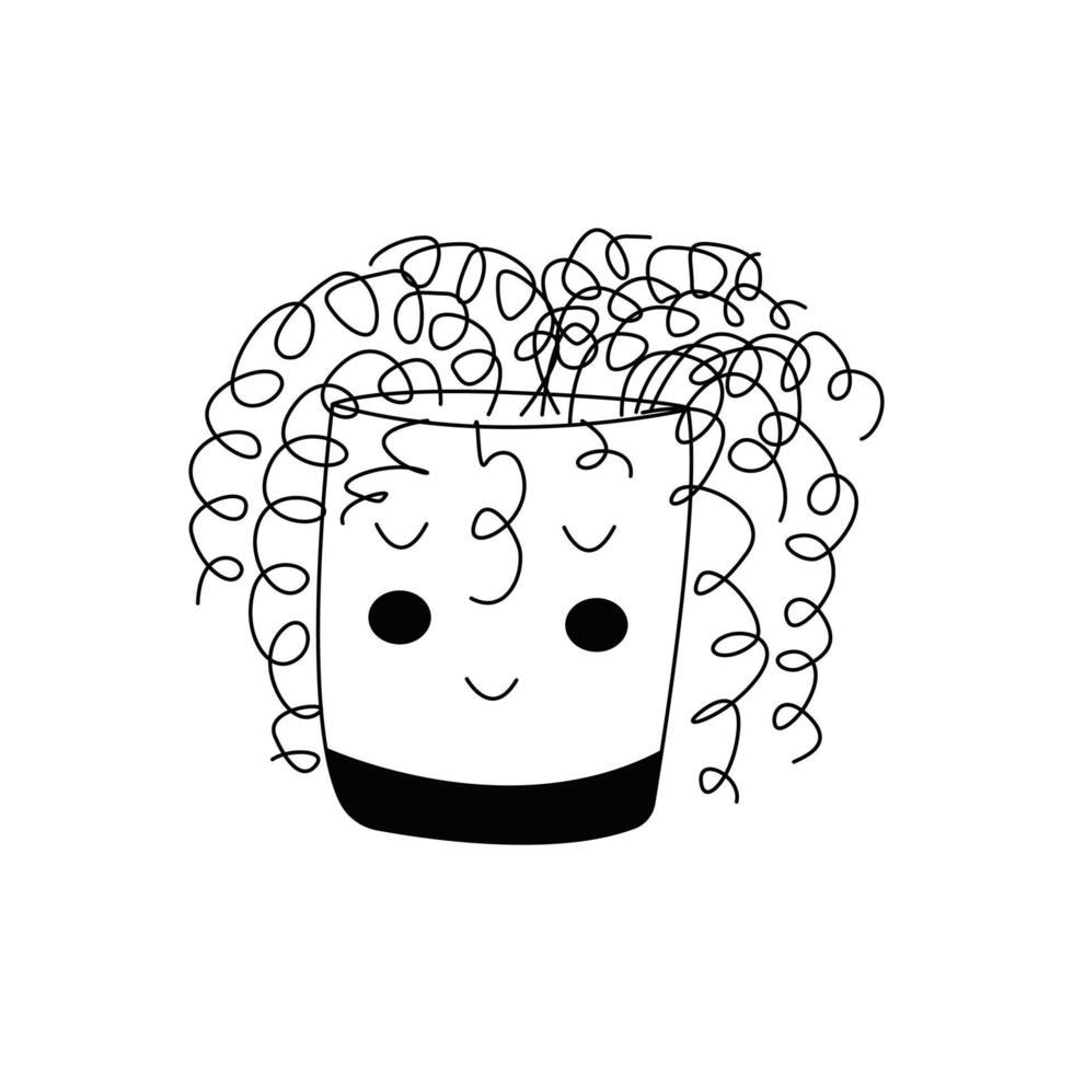 Houseplant in a pot. Cute face. Vector doodle isolated