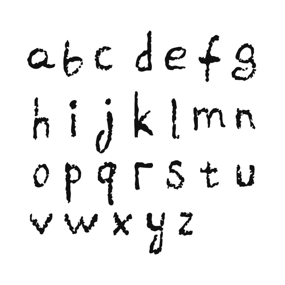 English alphabet, crooked torn small letters. Vector