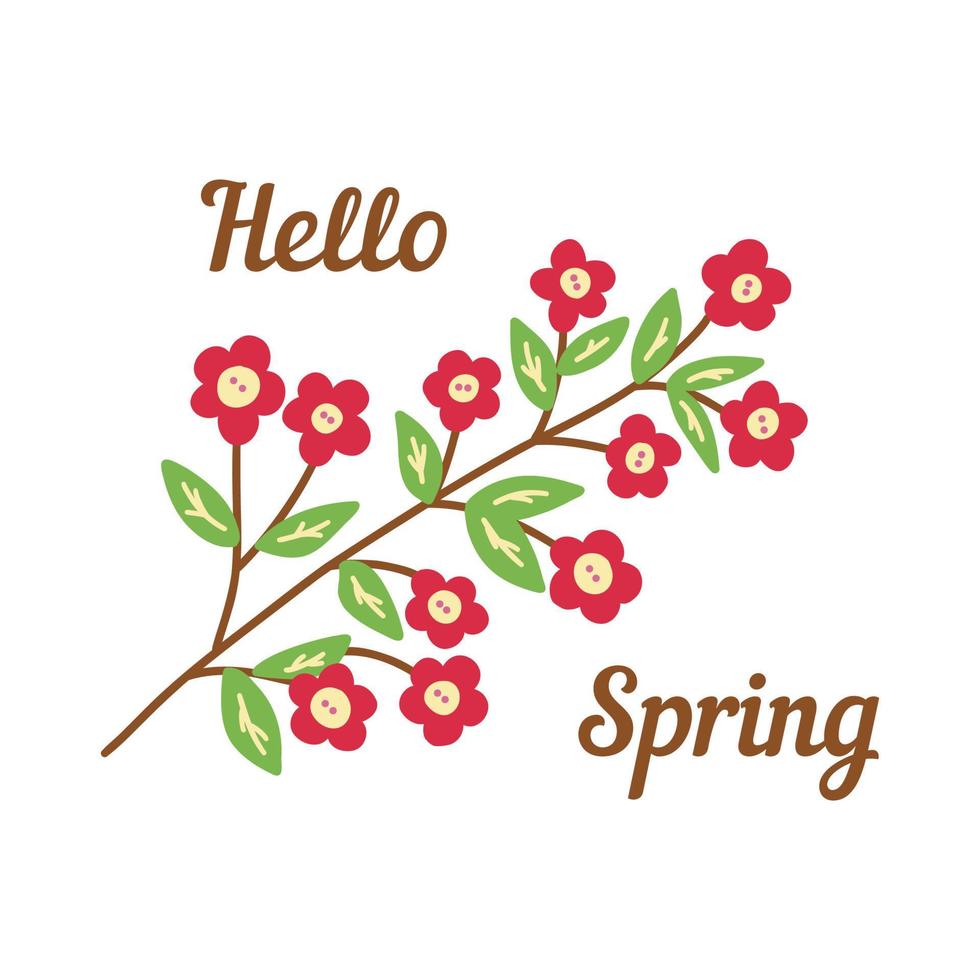Hello spring. Blooming twig with leaves doodle vector