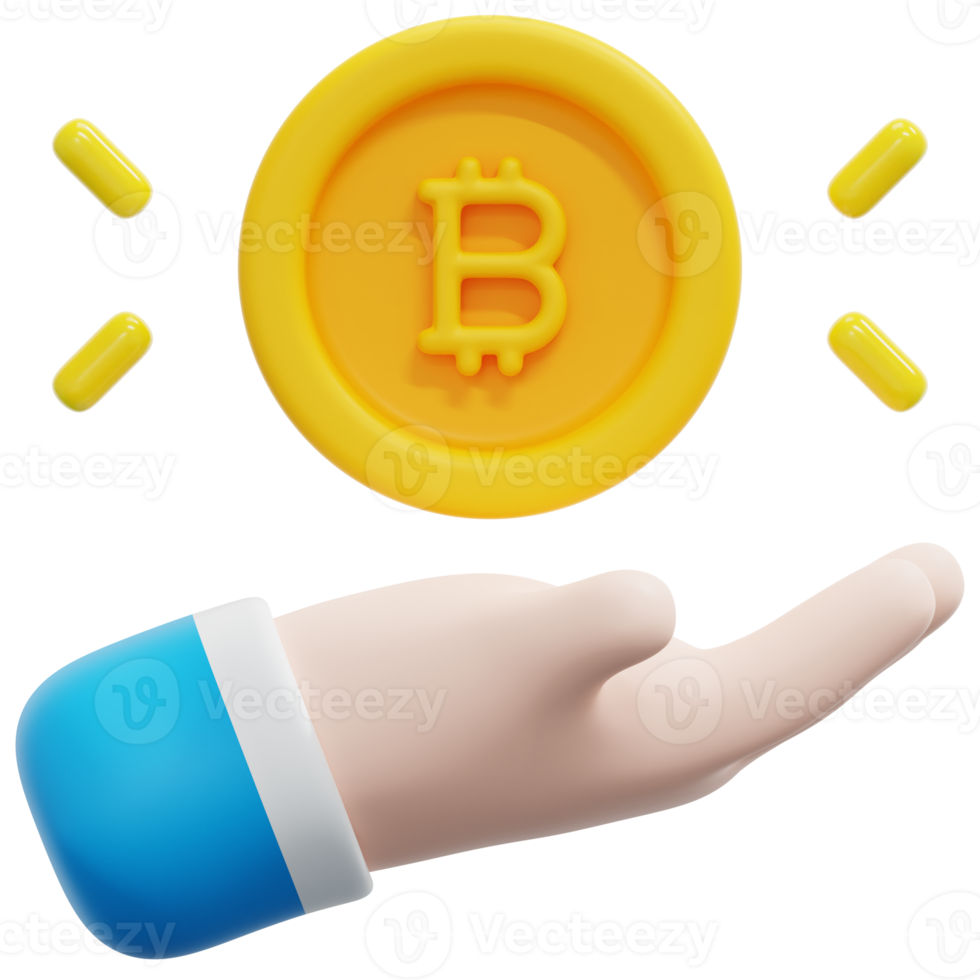 bitcoin 3d framställa ikon illustration png