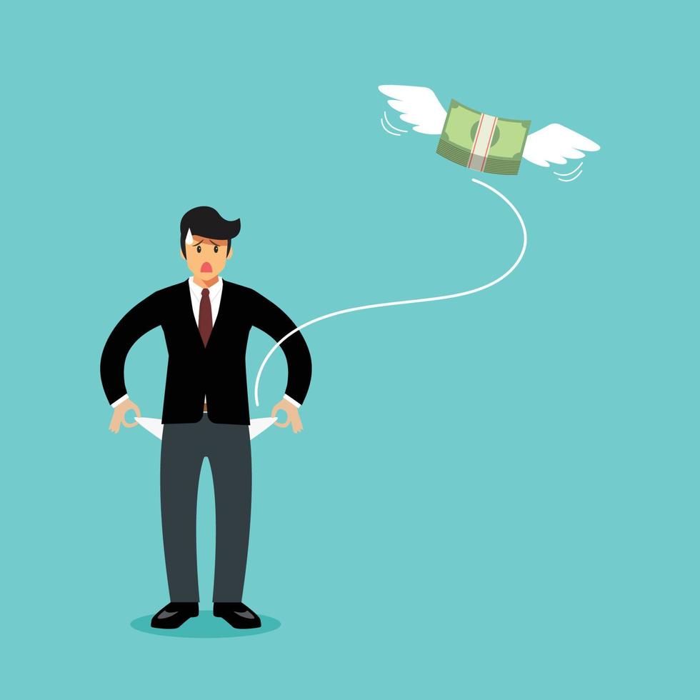 Money flying away from businessmans pockets 21615365 Vector Art at Vecteezy