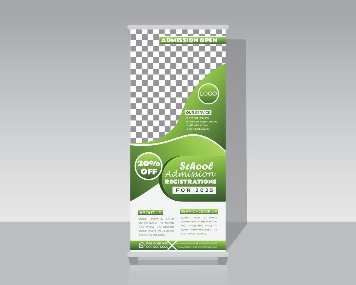 School Admission Roll Up Banner Template vector
