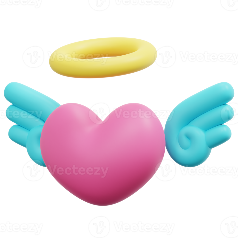 heart wings 3d render icon illustration png