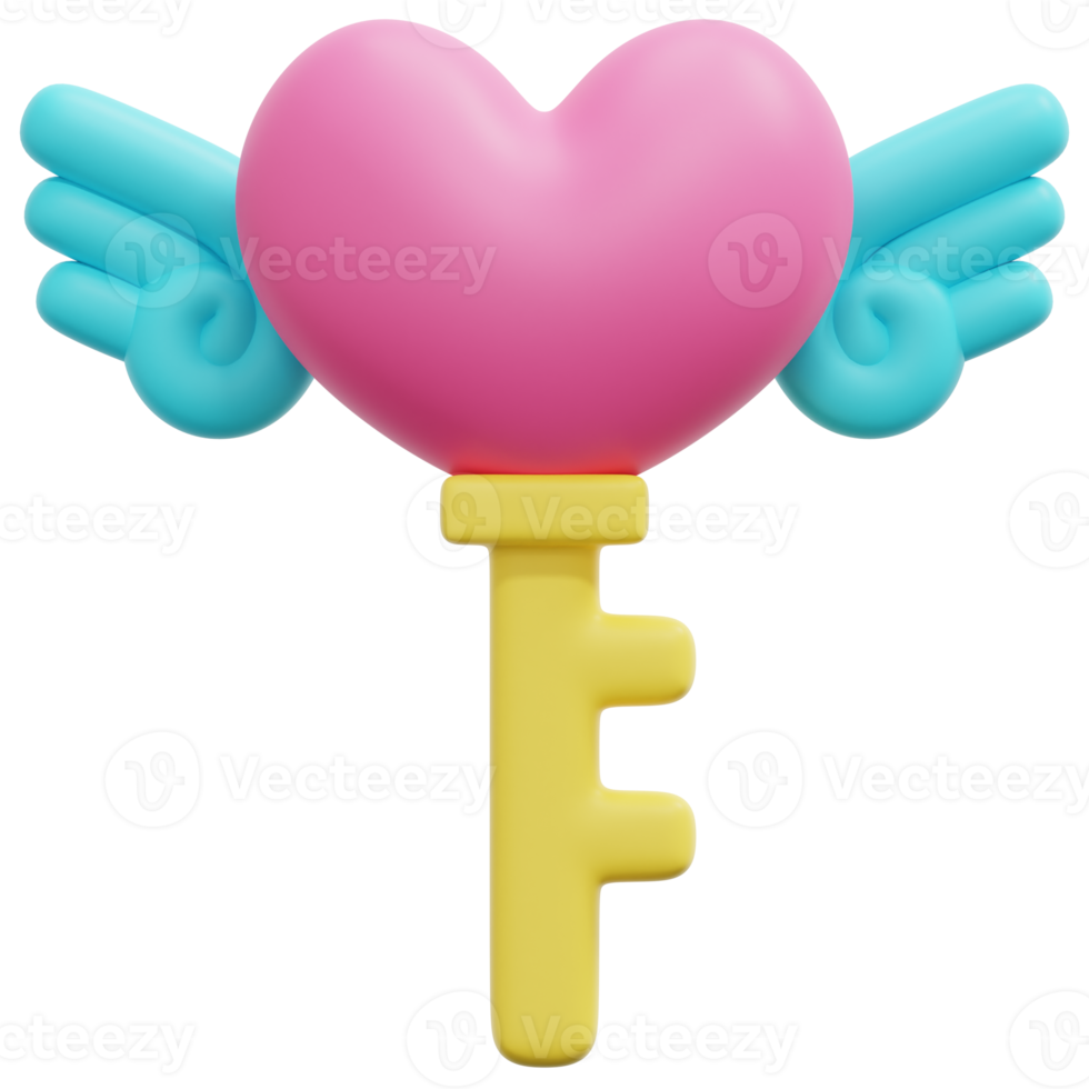 key heart 3d render icon illustration png