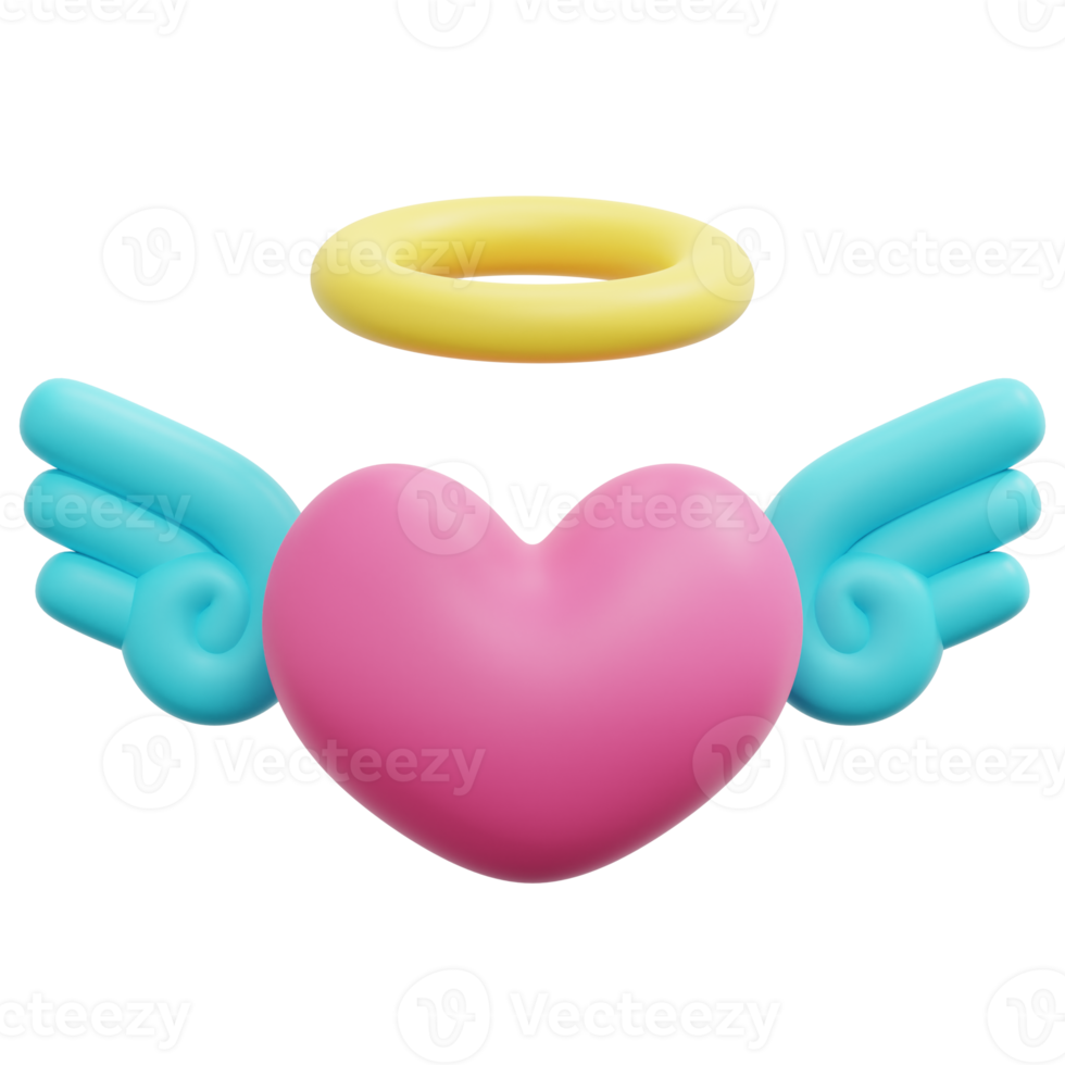 heart wings 3d render icon illustration png