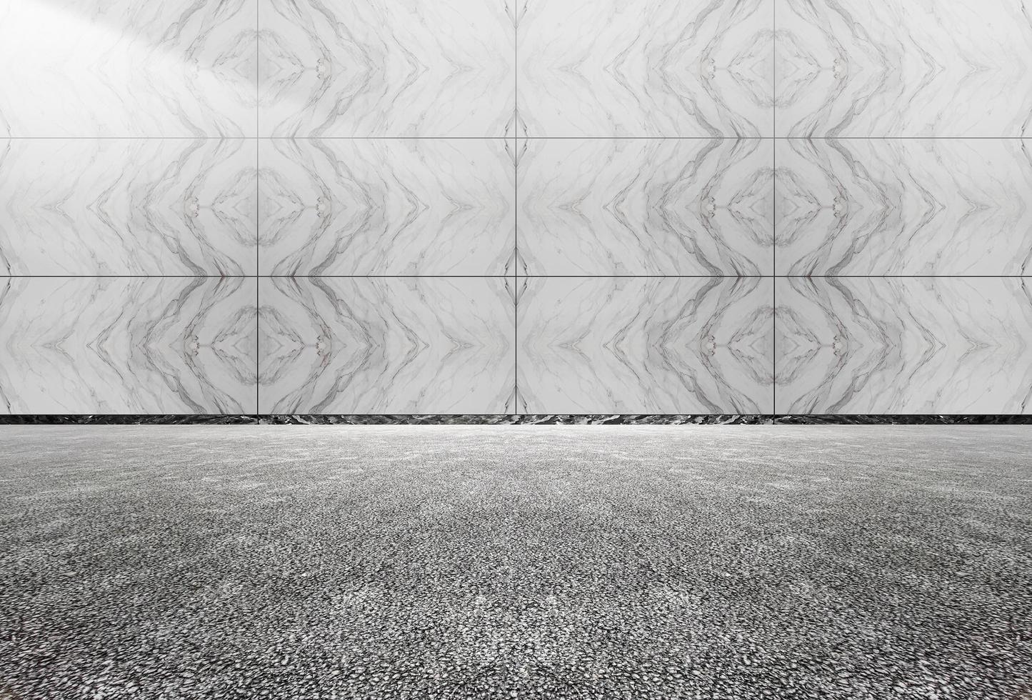 Marble tile wall and asphalt floor photo