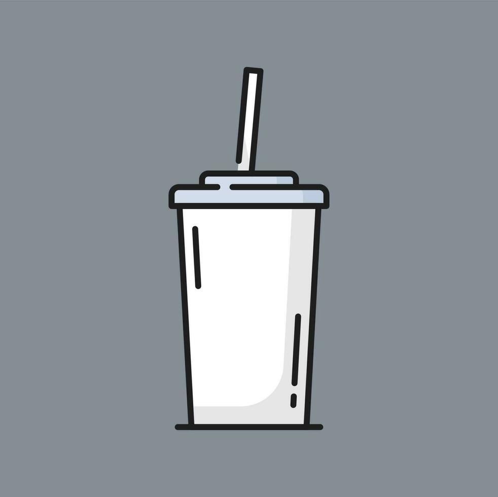 Paper coffee cup with lid and straw thin line icon vector
