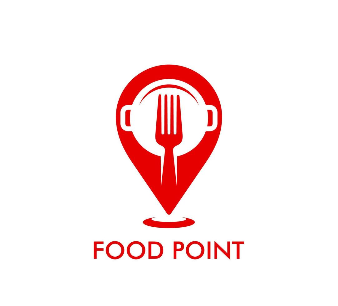 Restaurant map pointer icon, food point pin, fork vector