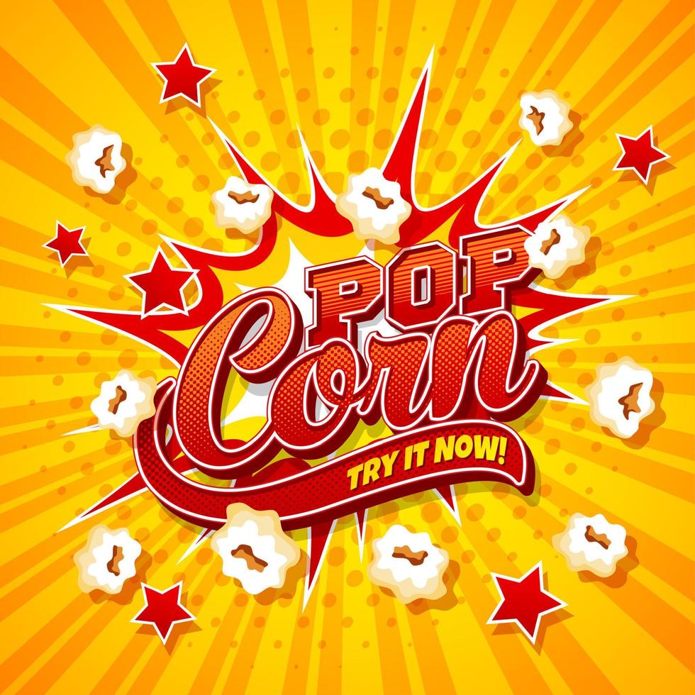 Popcorn snack explosion, cartoon pop corn burst vector