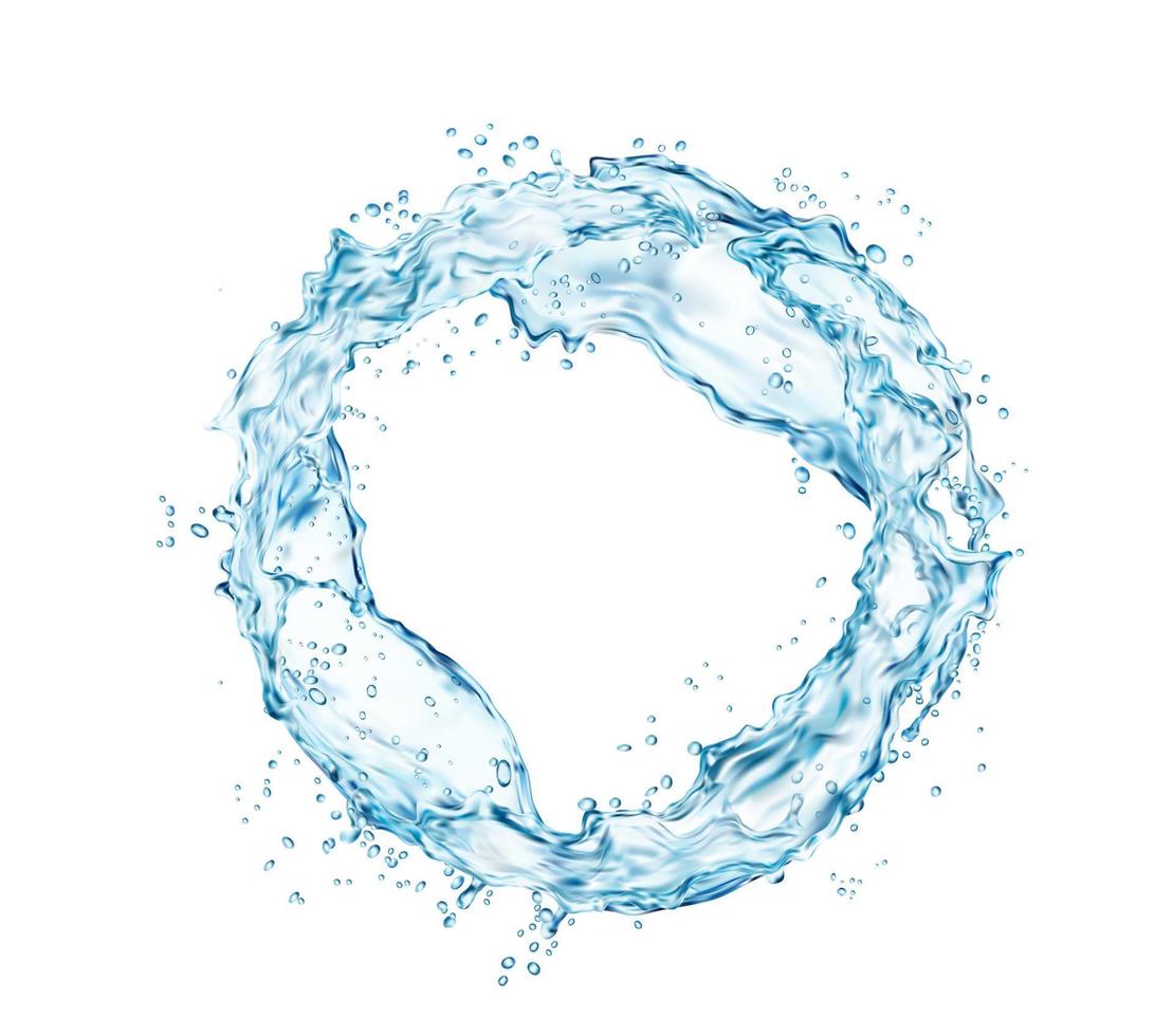 Round water splash, wave or swirl with blue drops vector