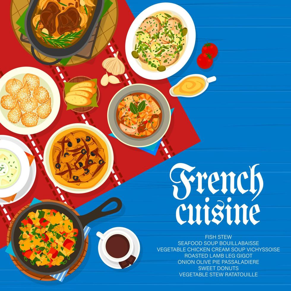 portada del menú de comidas del restaurante de cocina francesa vector
