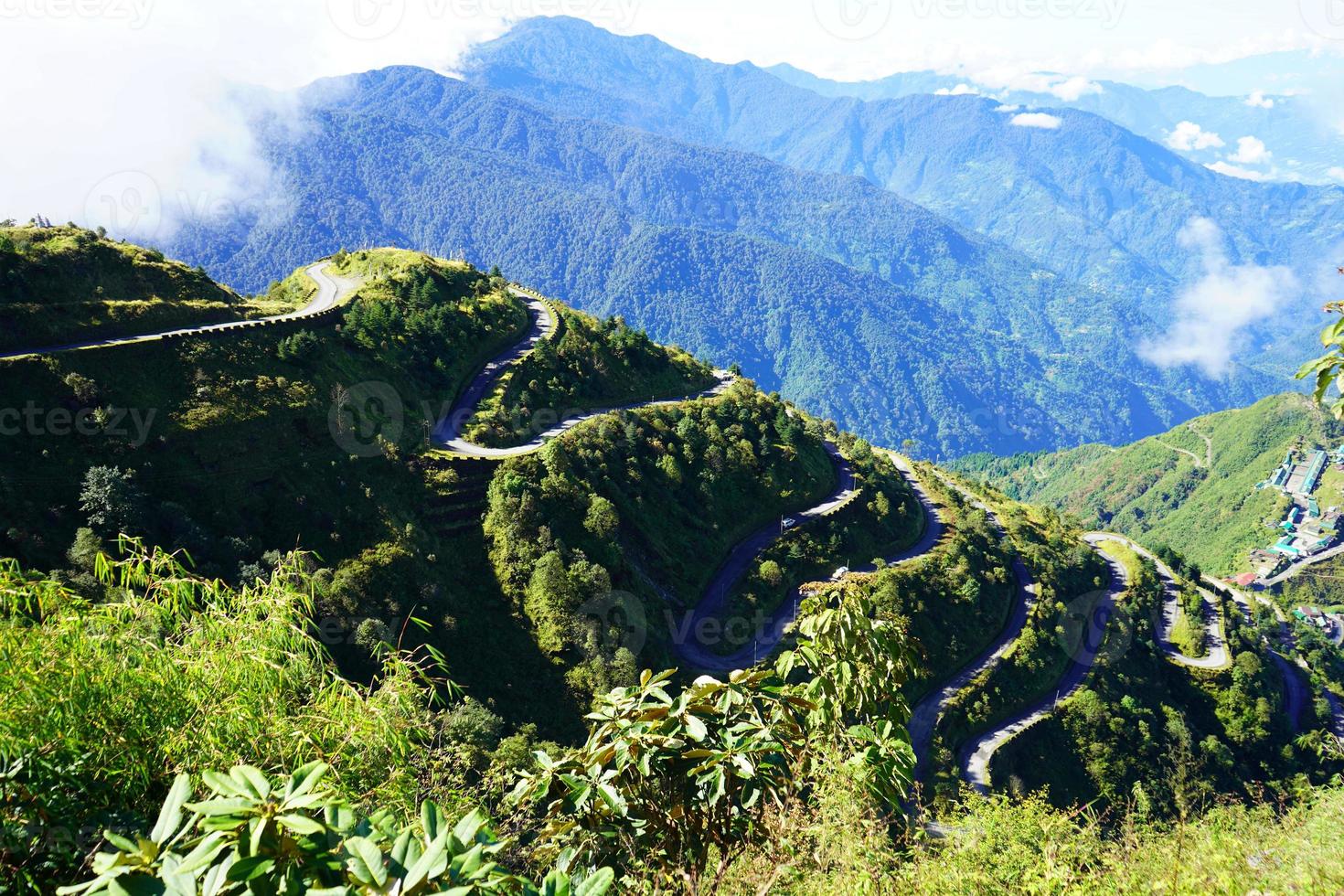 Green Mountain Range with Silk Route Zig Zag Road photo