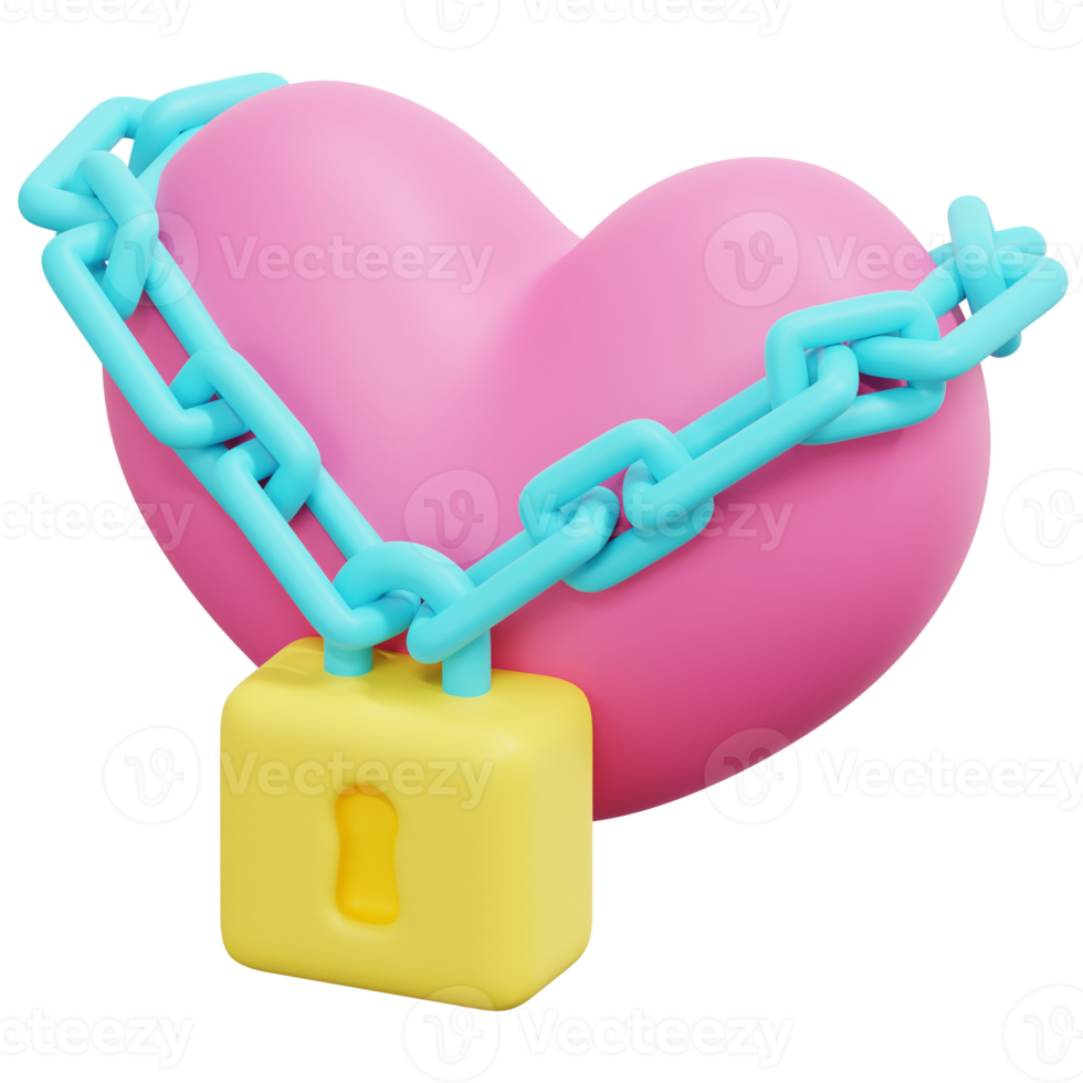 locked heart 3d render icon illustration png