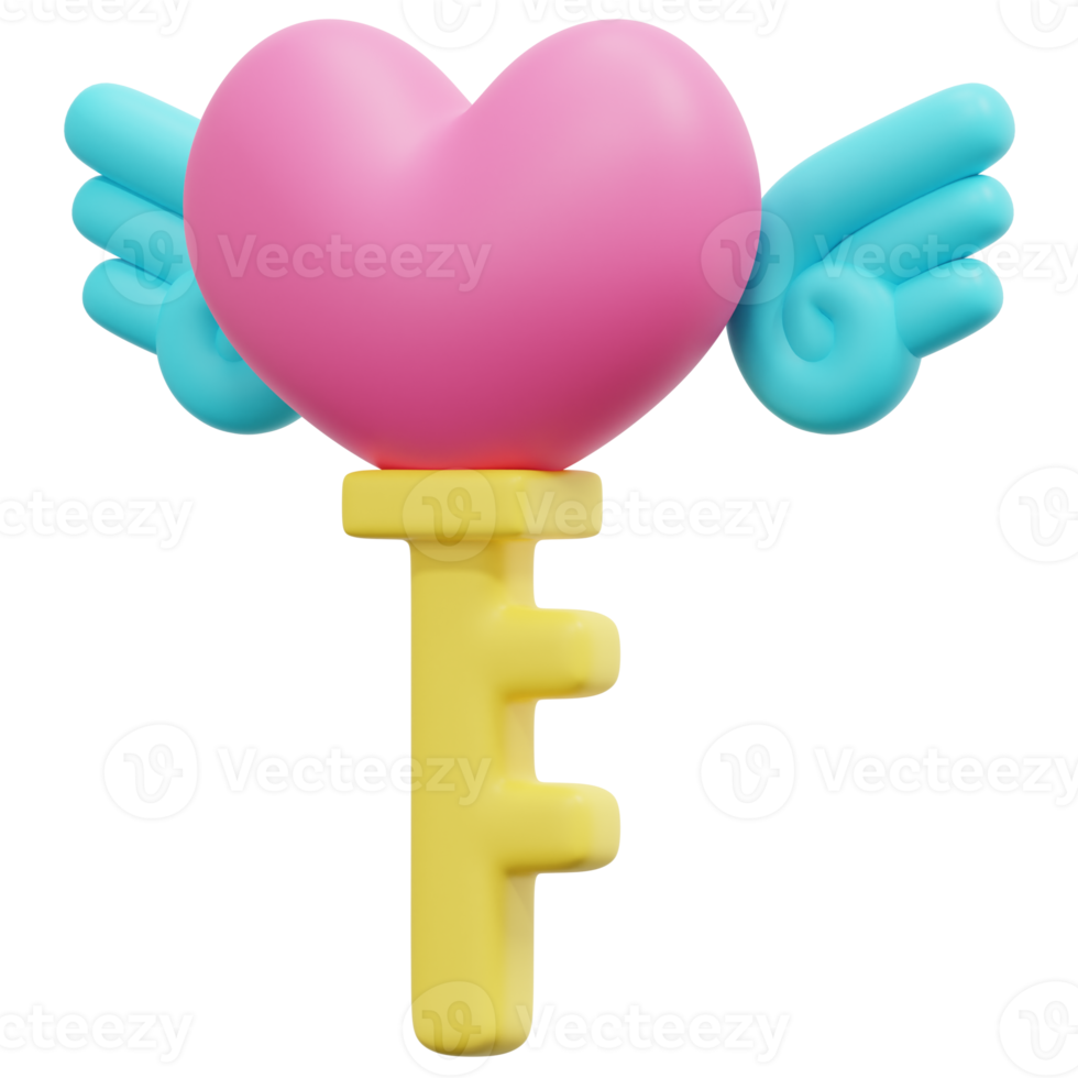 key heart 3d render icon illustration png