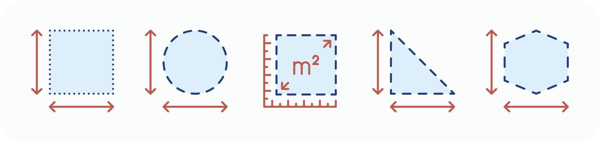 Area and dimension color icon symbol set - Vector