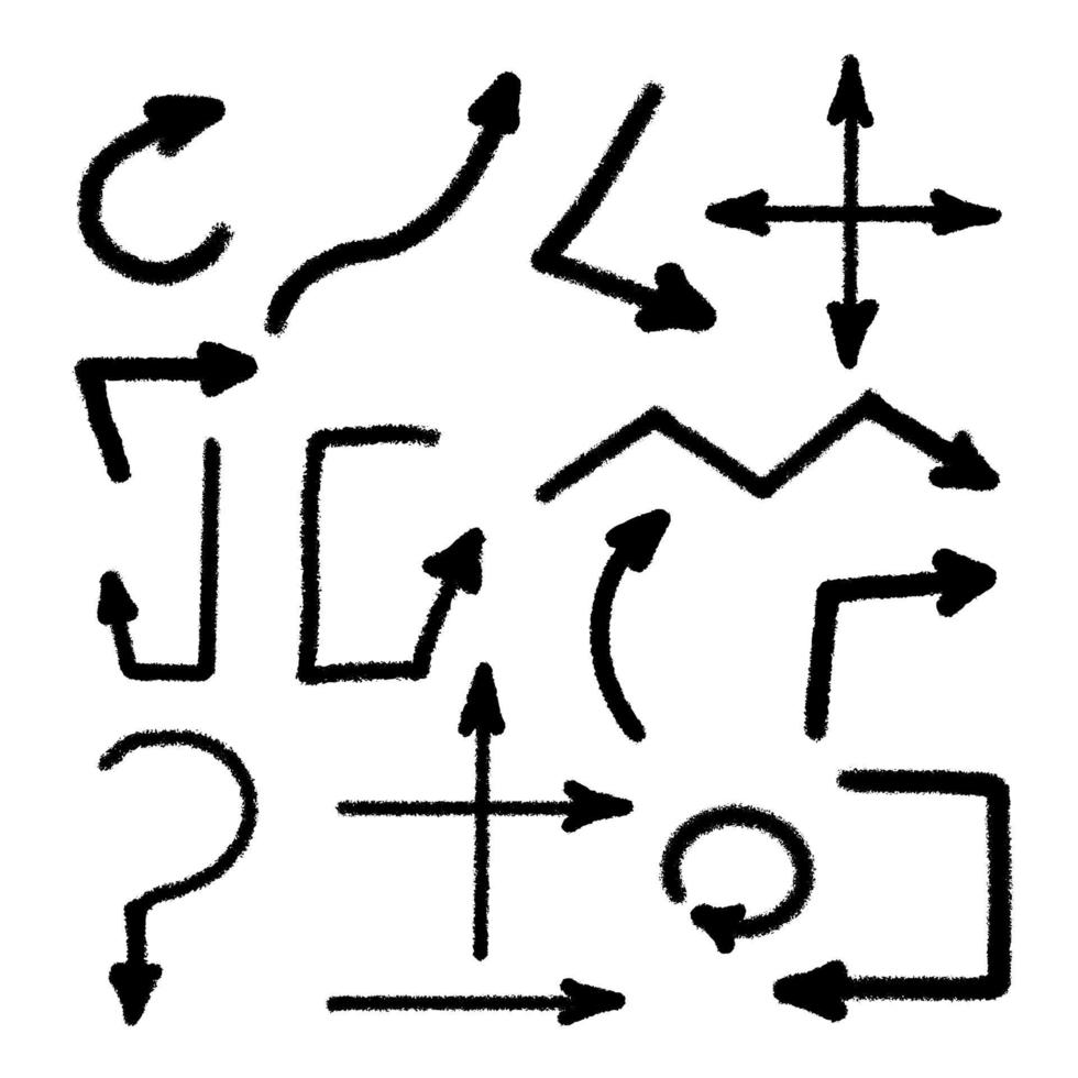 Arrows symbols set ,spray painted . Graffiti pointing arrow, dirty grunge paint. Sprayed painted cursor signs, graffity arrows art. Isolated vector illustration .