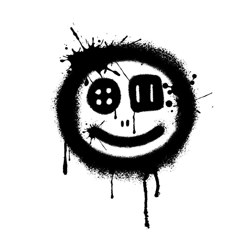 Spray Painted Graffiti scary sick face emoticon isolated on white background. vector
