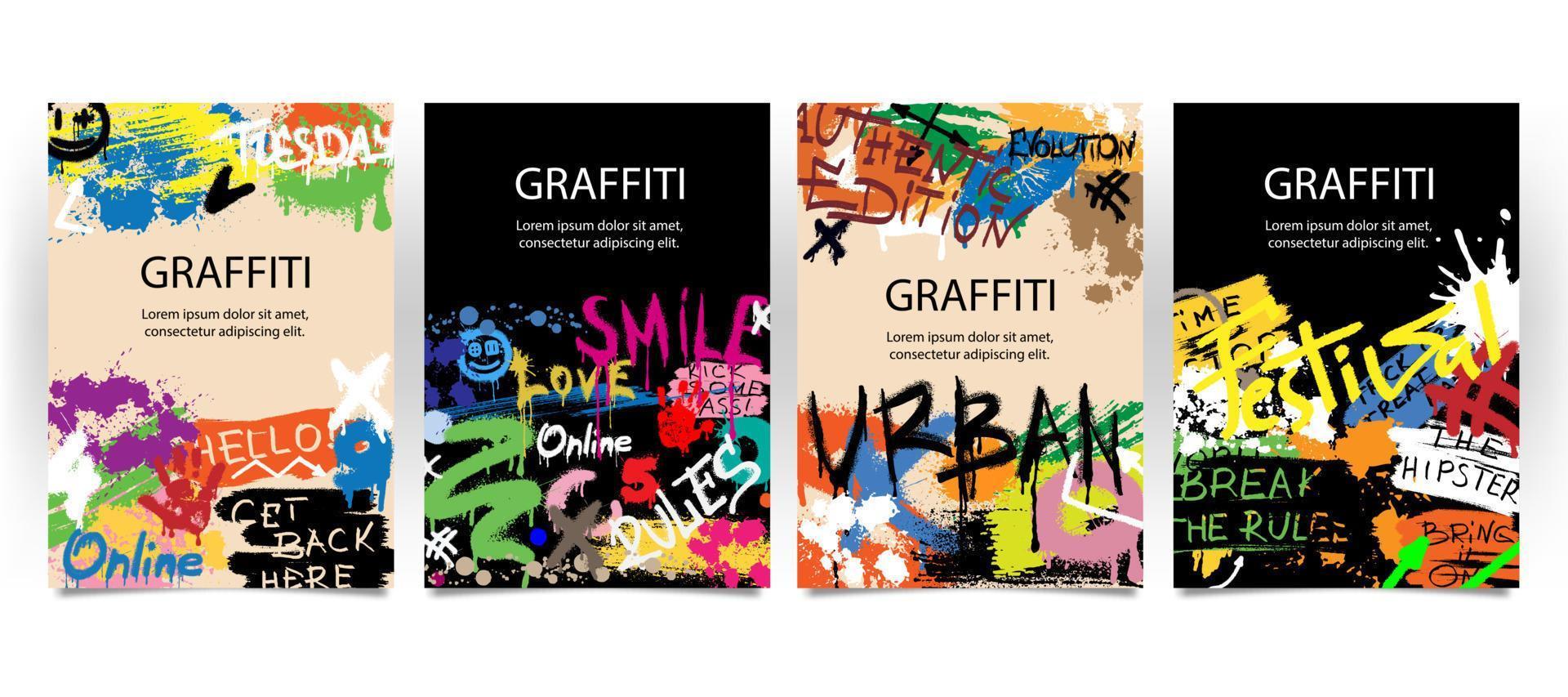 Graffiti poster set. Street art with inscriptions, paint blots and space for text. vector