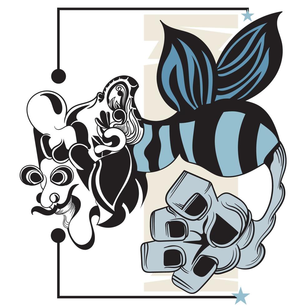 cartoon illustration of wasp head and stinger hand vector