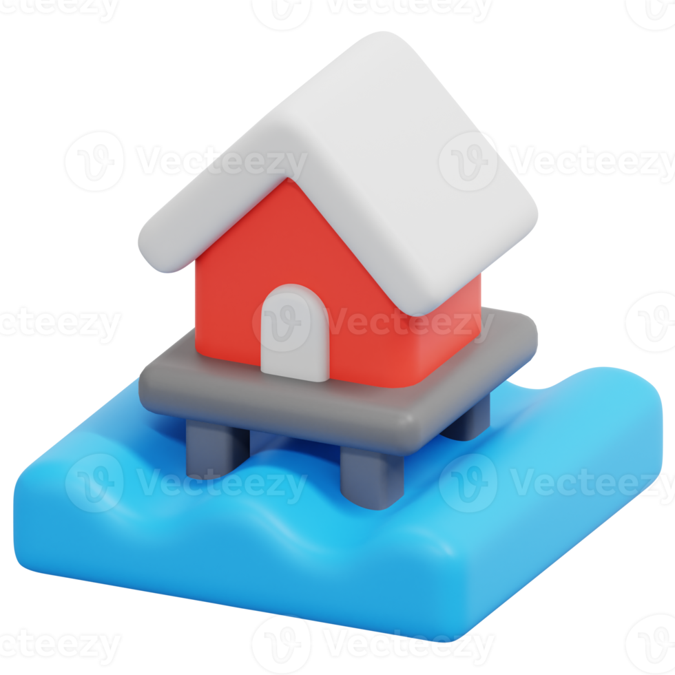 stilt house 3d render icon illustration png