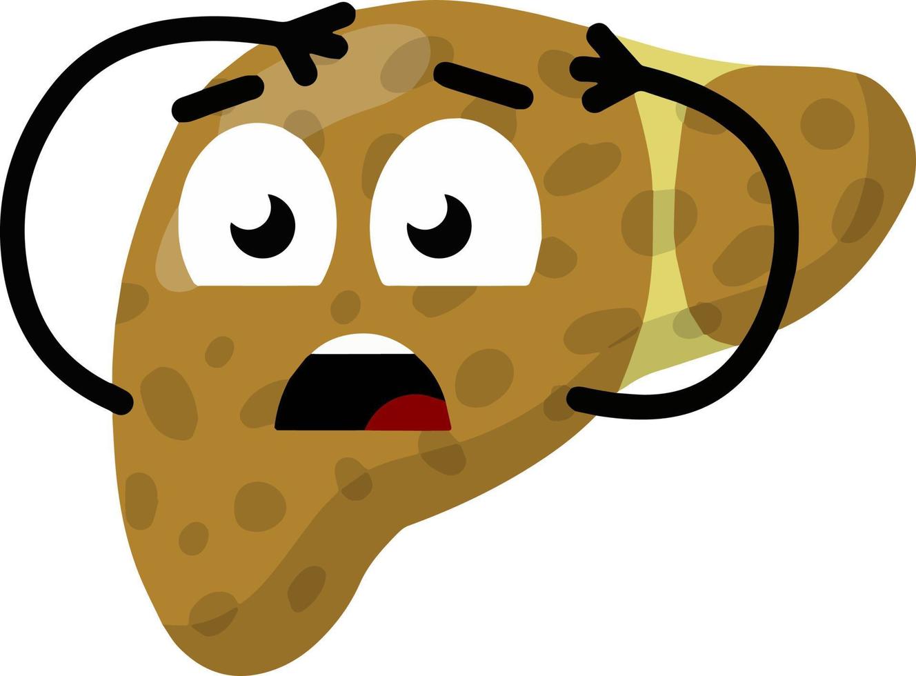 Sad liver. Emotions on face of character. Bad of medical condition of human organs. Funny flat cartoon vector