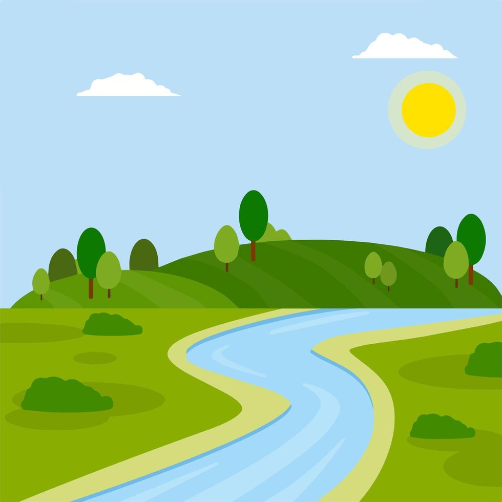 River. Natural landscape. Blue pond with water. Place for recreation