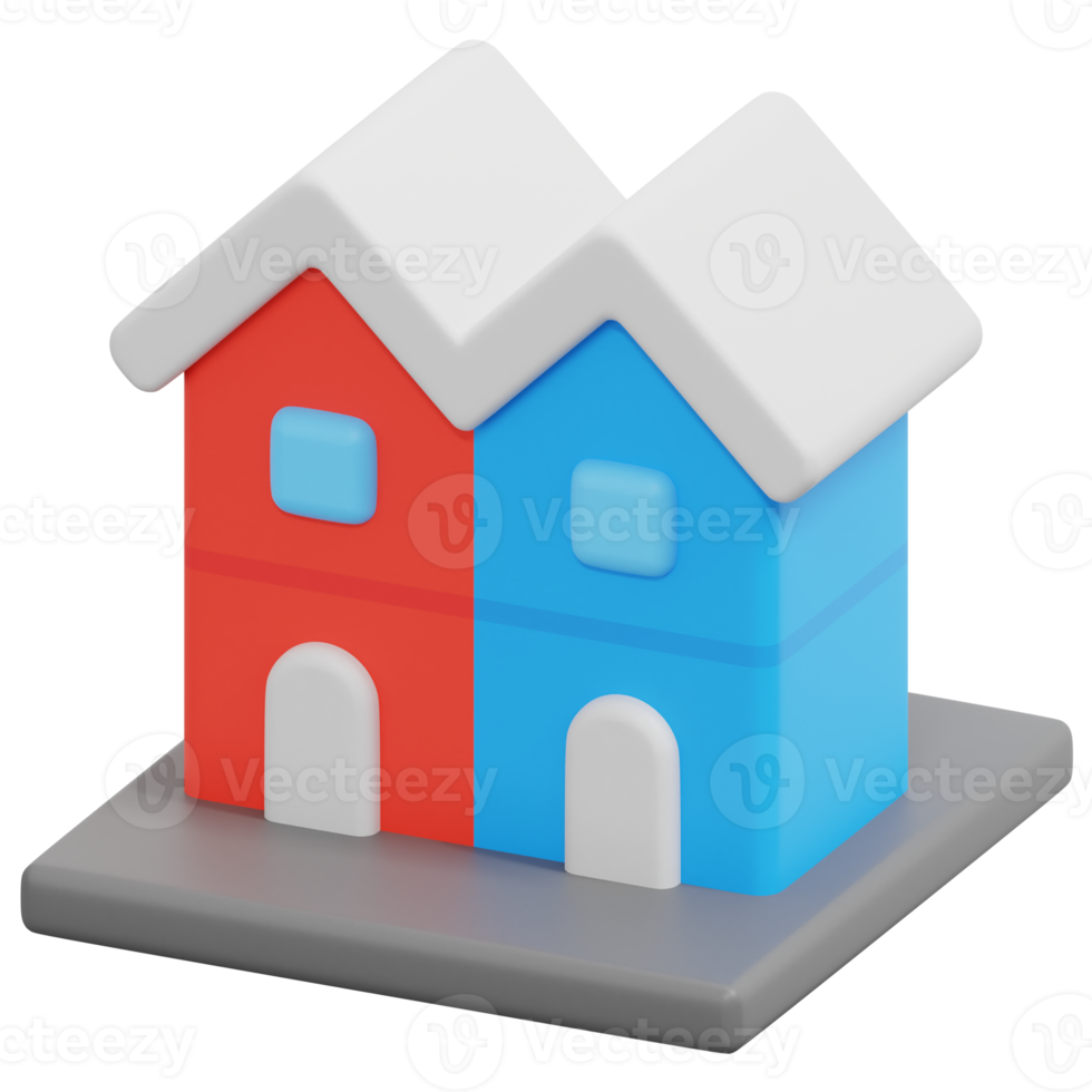 terraced house 3d render icon illustration png