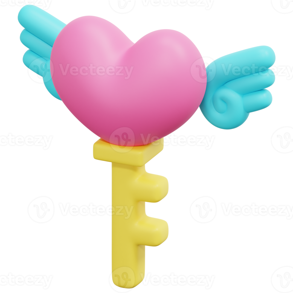 key heart 3d render icon illustration png