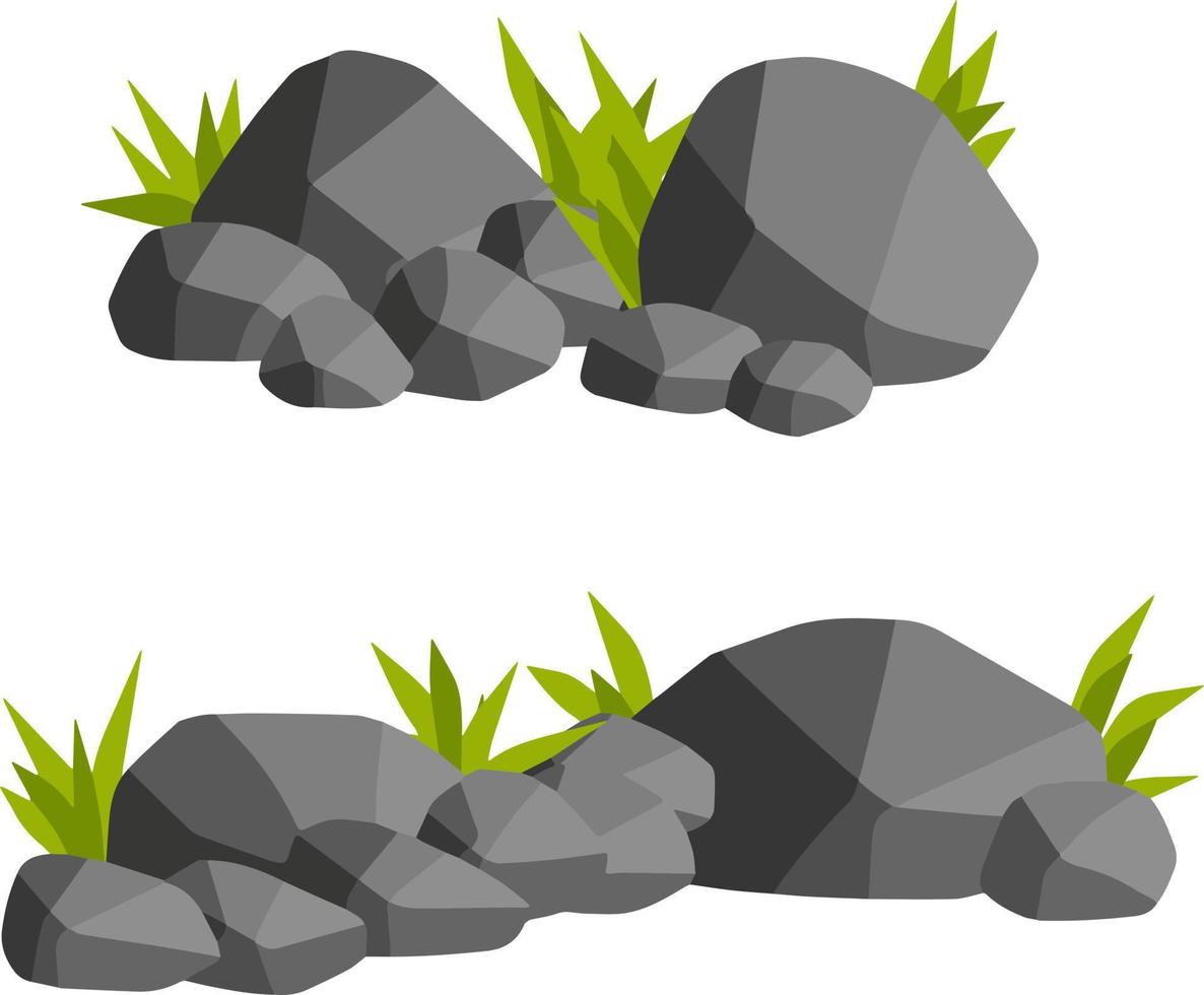 Stones for the background of natural landscape. set of Rocks with grass for scenery view - cartoon illustration moss vector