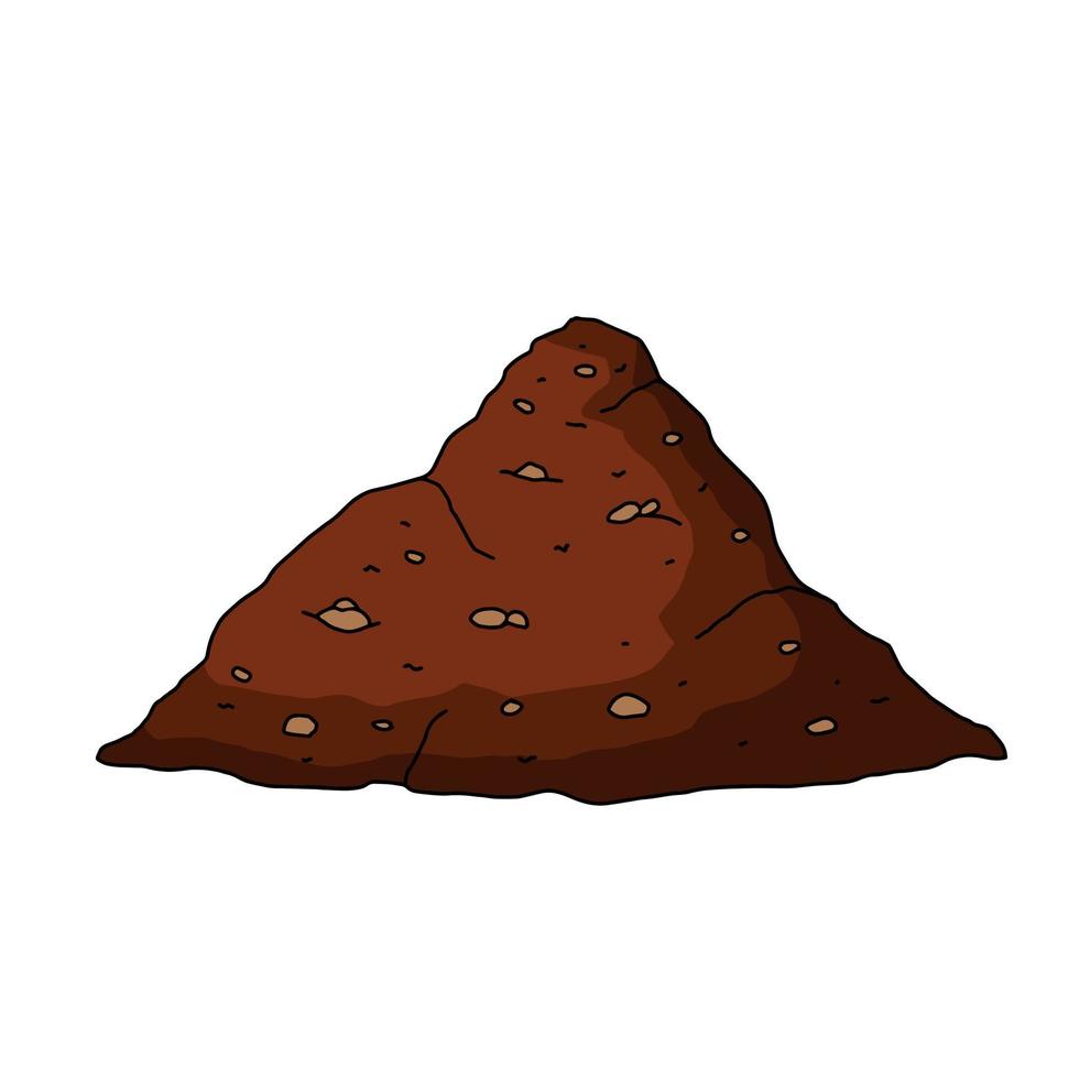 Pile of earth. Land and soil for farming. Brown mound. Flat cartoon isolated on white vector