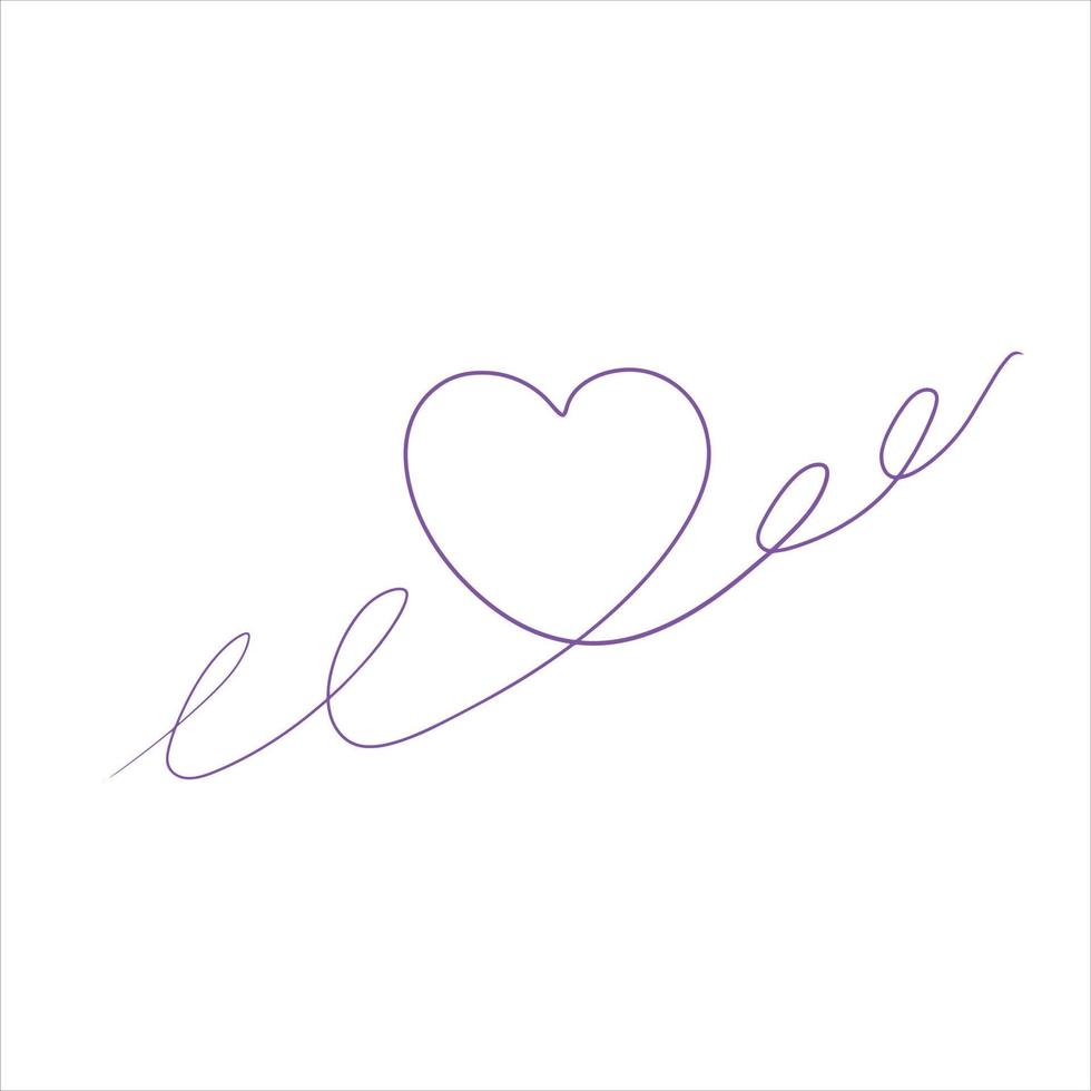 One line heart drawing. Romantic symbol of Valentine Day. Linear decoration isolated on white. vector