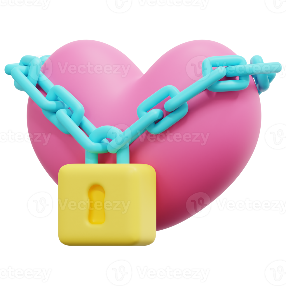 locked heart 3d render icon illustration png