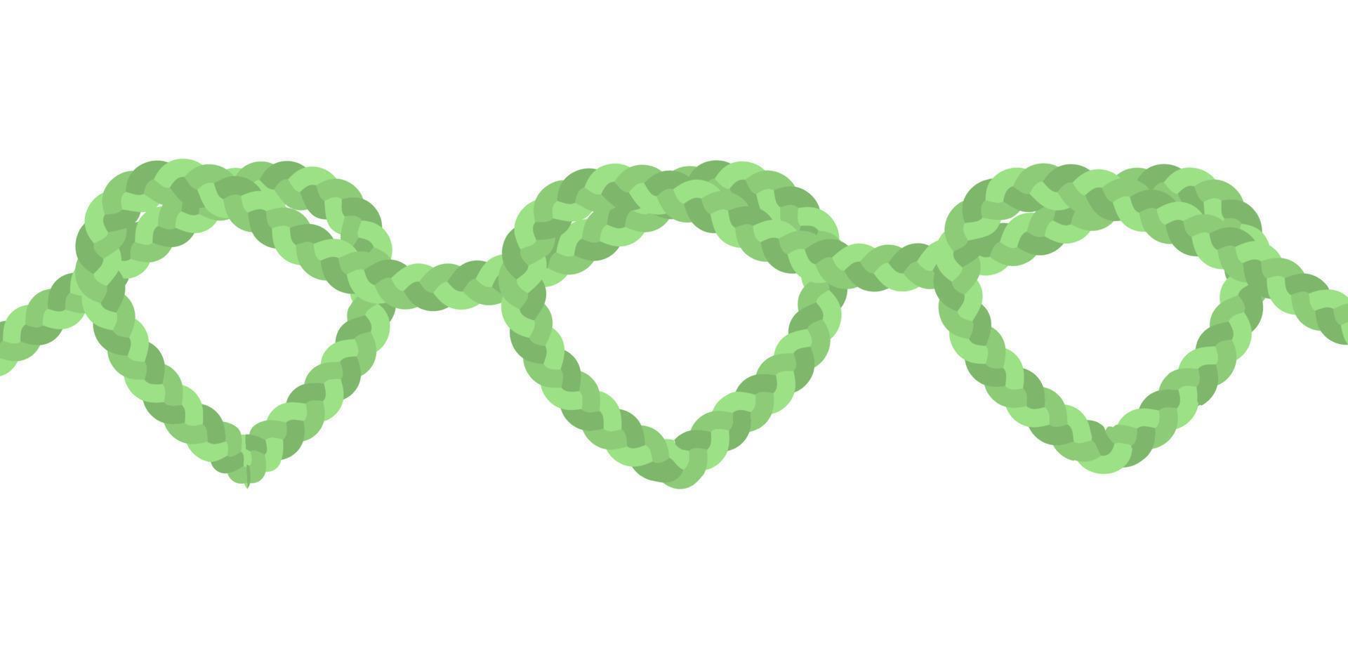 Green braided rope interlaced hearts vector brush