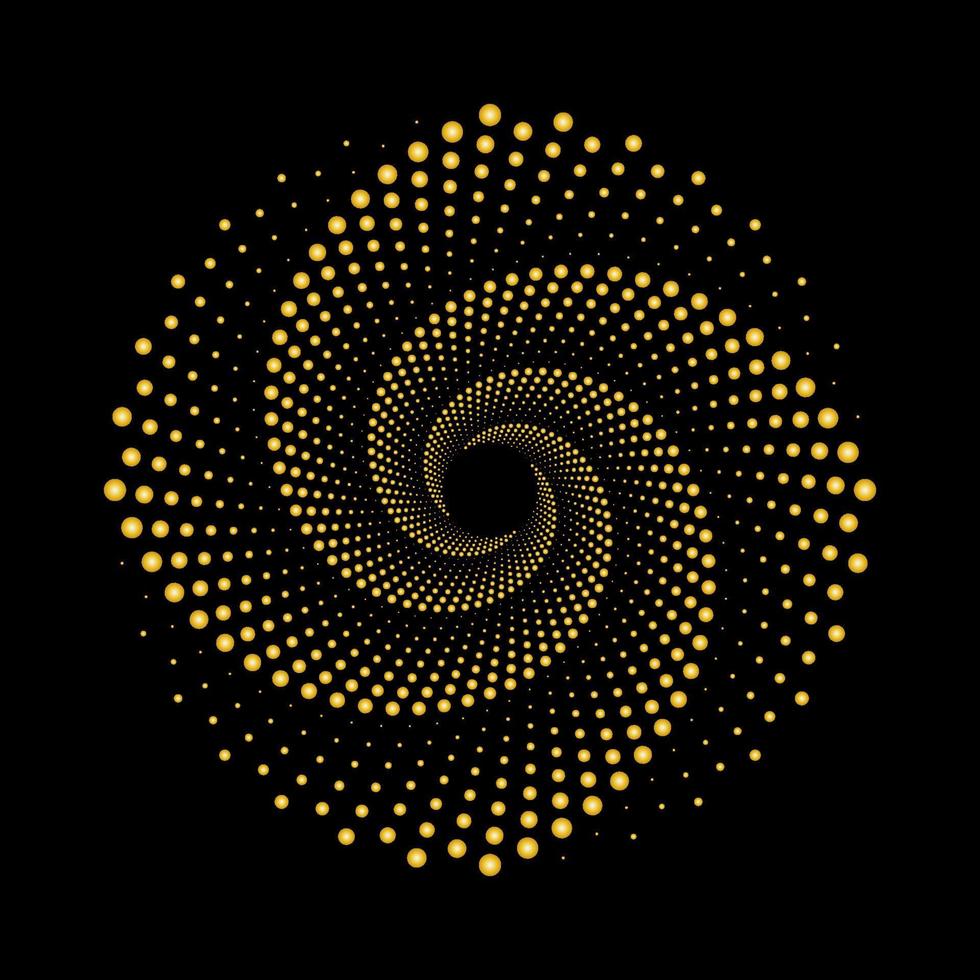 Golden dotted spiral vortex circle logo vector. Luxury gold swirl pattern dots. vector