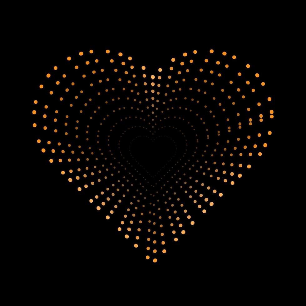 Yellow dotted hollow heart logo icon vector. Hearts love dots with black hole. vector